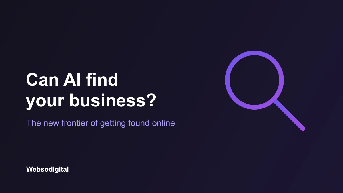 A magnifying glass on a dark background, representing AI search looking for a website